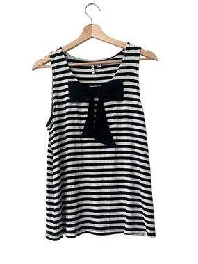 Elle Striped Black White Tank Top with Bow